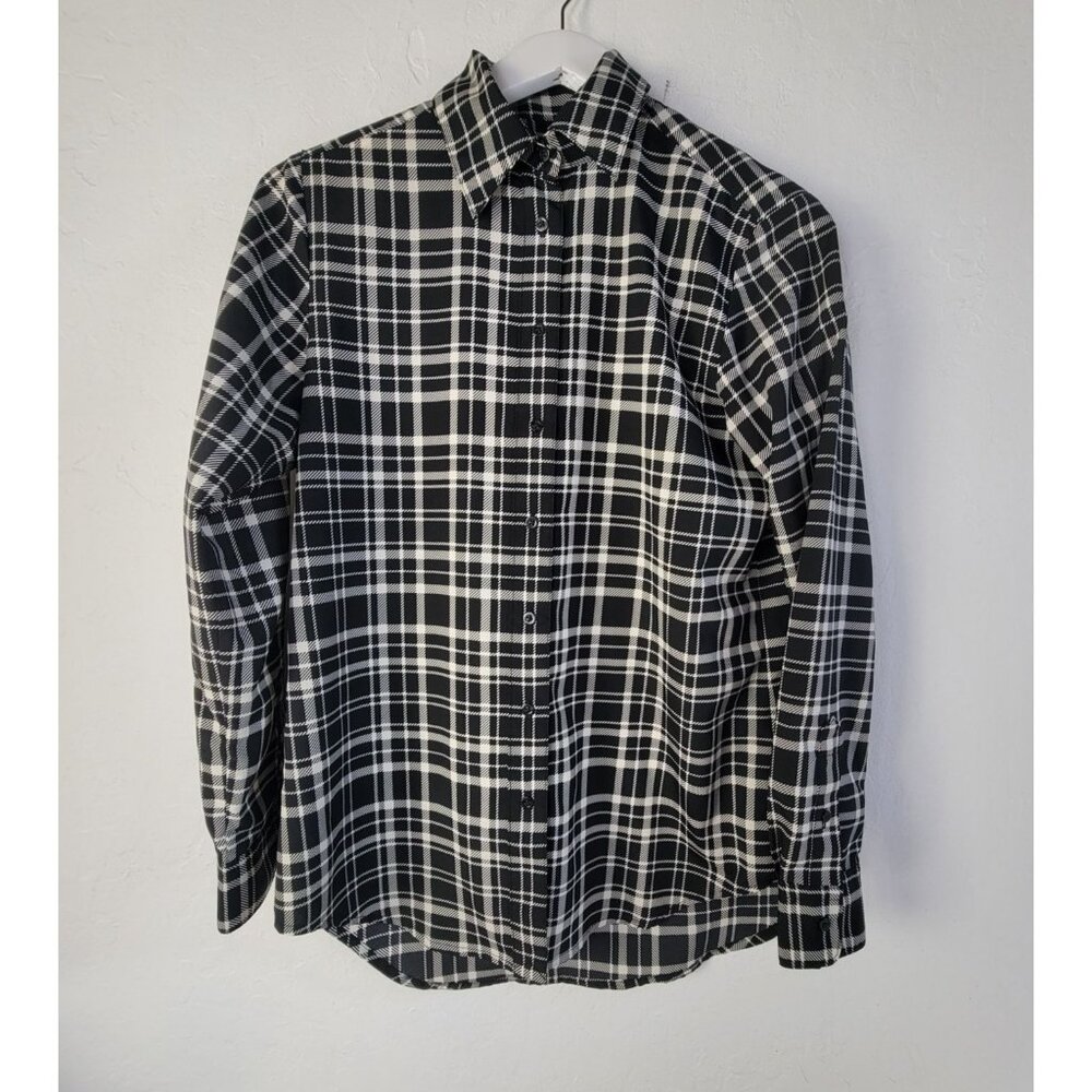 Lauren Ralph Lauren Womens Black & White Plaid Long Sleeve Button-Up Shirt Small